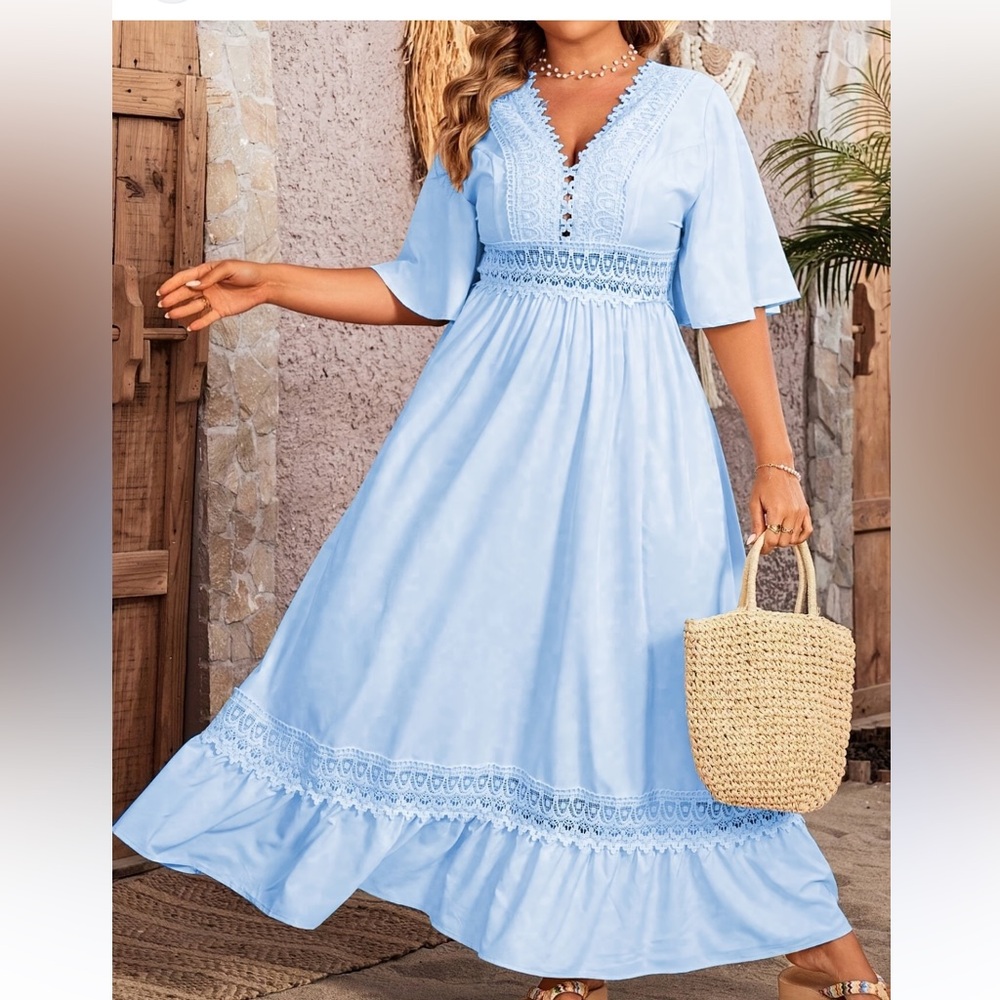Amazon Light Blue Maxi Dress with Lace Detail